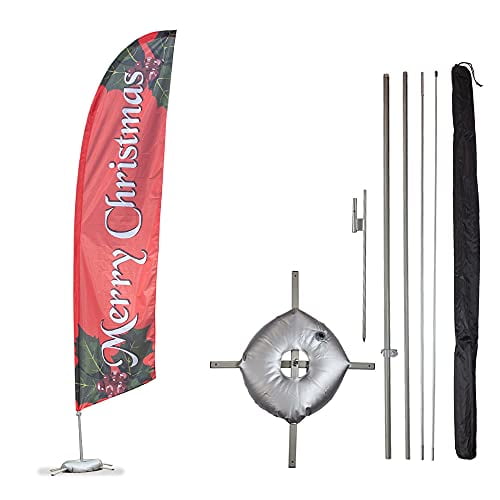 Merry Christmas 12-Foot Swooper Feather Flag and Case Complete Set.Includes 12-Foot Flag 15-Foot Pole Ground Spike and Carrying/Storage Case 
